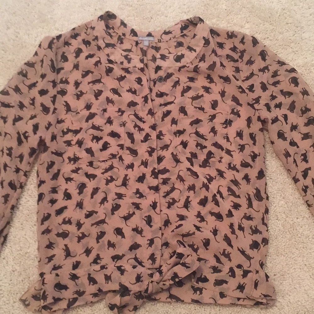 Cat crop top blouse button up